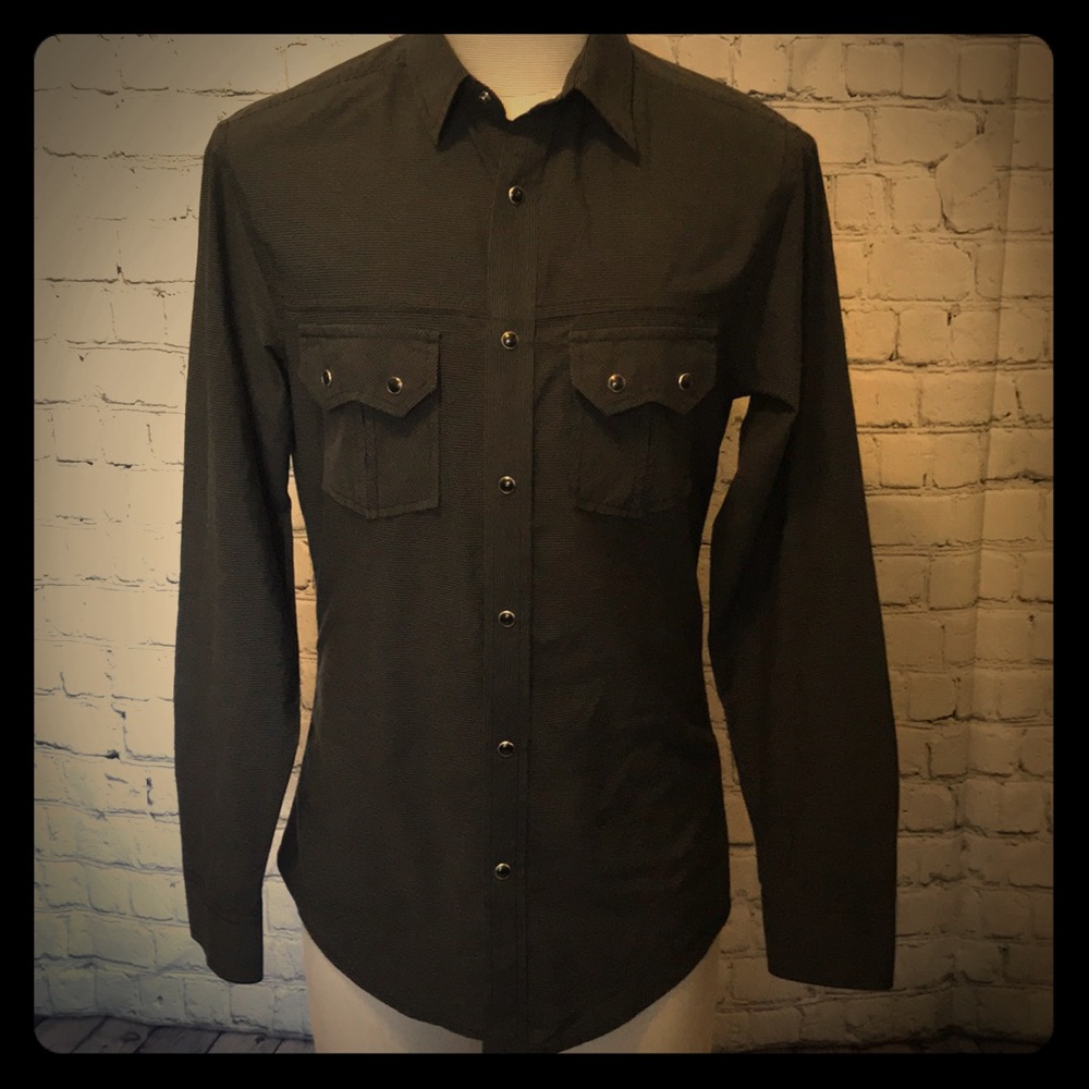 Helix long sleeve snap black grey stripe shirt